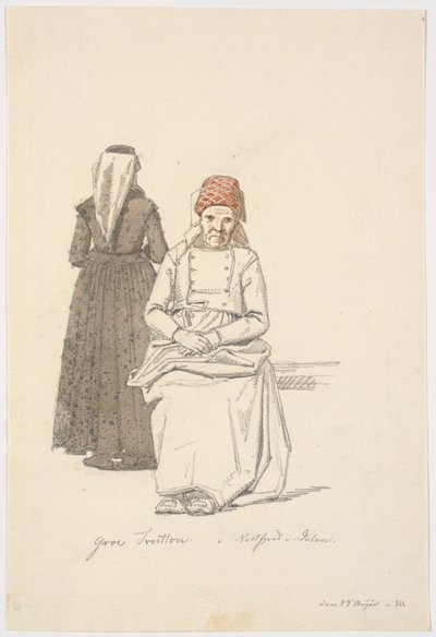 座っている老婆と一人が立っている 作： Martinus Rørbye