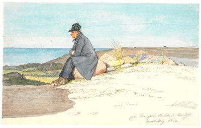 1833 年 5 月 22 日、Vendsyssel、Bangsbo の丘に座っている男性 作： Martinus Rørbye