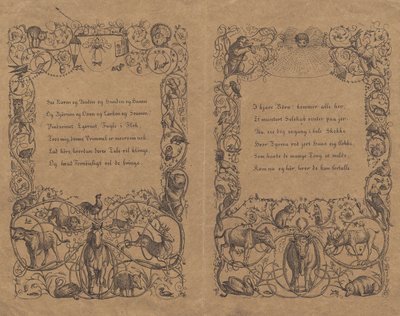レタリング付きの「Halfhundred Fables for Children」の動物のループ チェーン飾り付きカバー 2 枚 作： Martinus Rørbye