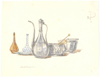 トルコの船、水差しと 2 つのフラスコ 作： Martinus Rørbye