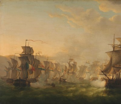 オランダ艦隊のブローニュへの通過中のオランダ艦隊とイギリス艦隊の衝突 (1804) 作： Martinus Schouman (signed by artist)