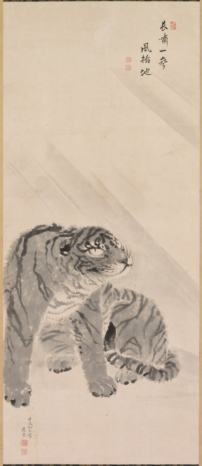 風と雨の中の虎、1776年。 作： Maruyama Okyo