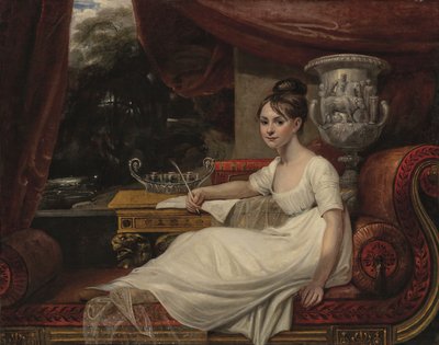 長椅子に座るフランクリン夫人エレノア・アン・ポーデン（1795-1825）の肖像（油彩・カンヴァス） 作： Mary Ann Flaxman