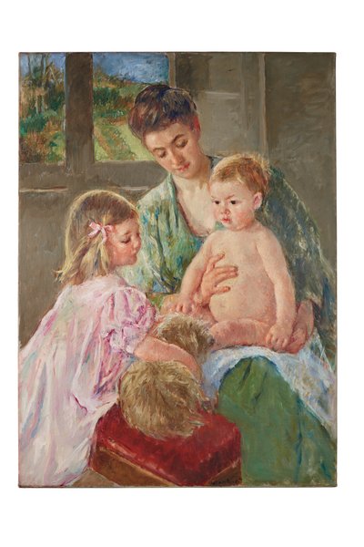 犬と遊ぶ子供たち、1907 作： Mary Cassatt