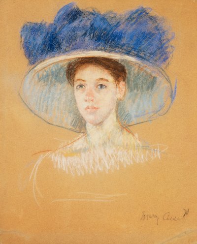 大きな帽子をかぶった女性の頭、1909年頃 作： Mary Cassatt
