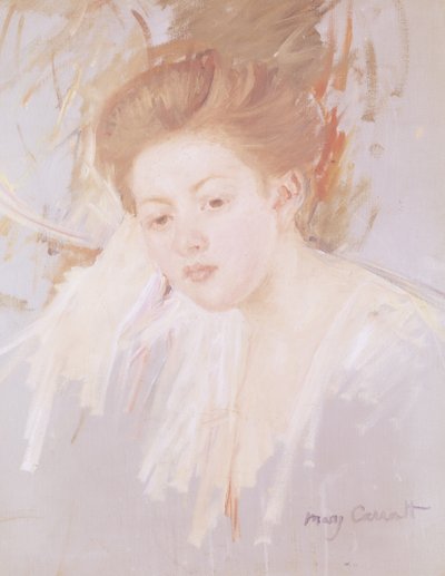 若い女の子の頭（紙にパステル） 作： Mary Cassatt