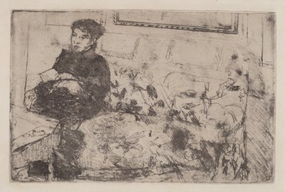 インテリア：ソファの上、c。 1883年。 作： Mary Cassatt