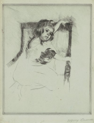 肘掛け椅子にひざまずく 作： Mary Cassatt