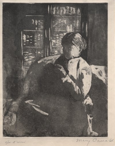 図書館で編み物 作： Mary Cassatt