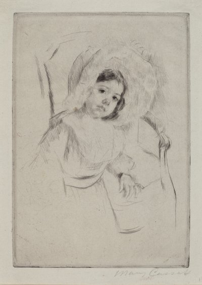 椅子にもたれているフロッピーボンネットのマーゴット、1902年頃。 作： Mary Cassatt