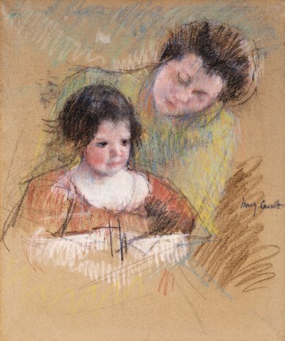 マーゴットの肩に寄りかかるレーヌ、 作： Mary Cassatt