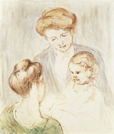 二人の女の子と赤ちゃんを笑顔、 作： Mary Cassatt