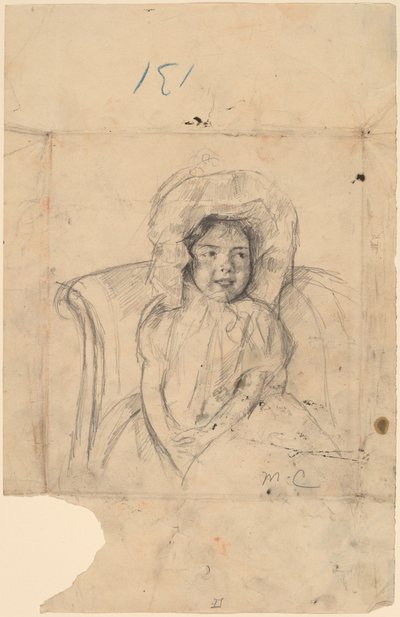 フリル付きのボンネットを被った笑顔のマルゴー 1902年頃 作： Mary Cassatt