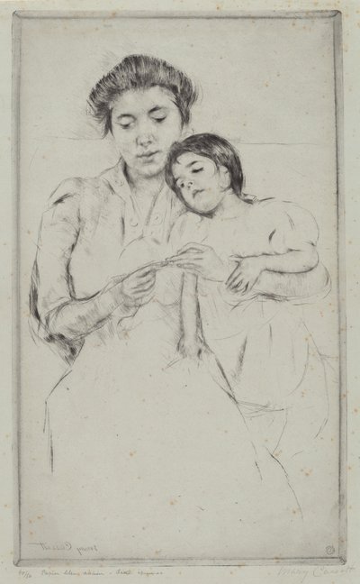 かぎ針編みのレッスン、c。 1902年。 作： Mary Cassatt