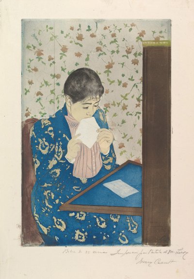 手紙、1890年から91年（ドライポイントとアクアチント、3つのプレートから印刷） 作： Mary Cassatt