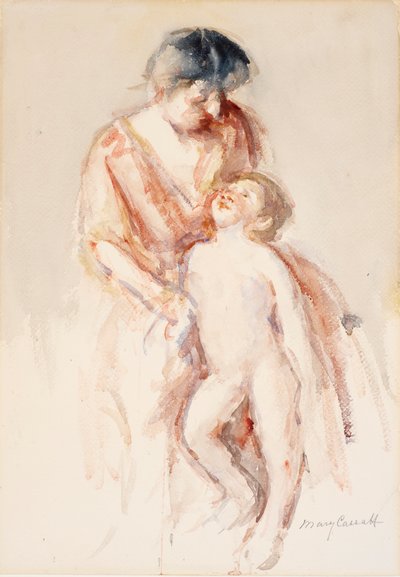 左に裸の男の子を持つ女性 作： Mary Cassatt