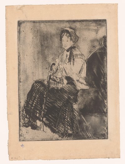 傘を持って座っている女性 傘 作： Mary Cassatt