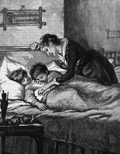 寝ている子供を確認する母親 作： Mary Ellen Edwards