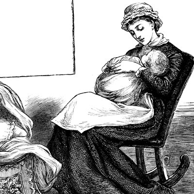 ロッキングチェアに座って子供を抱きしめる母親の姿 作： Mary Ellen Edwards
