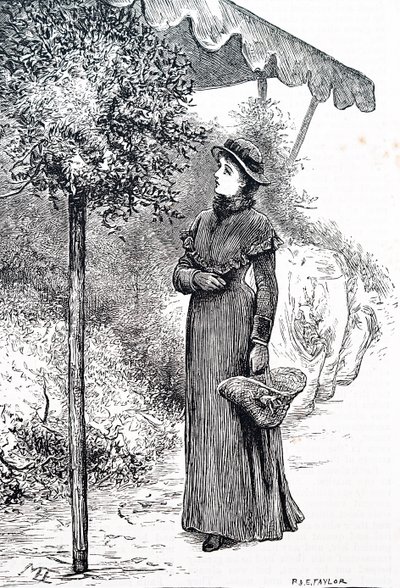クリスマスの飾り付けに使うヒイラギを買う女性。イギリスの画家、メアリー・エレン・エドワーズ（1838-1934）作 作： Mary Ellen Edwards
