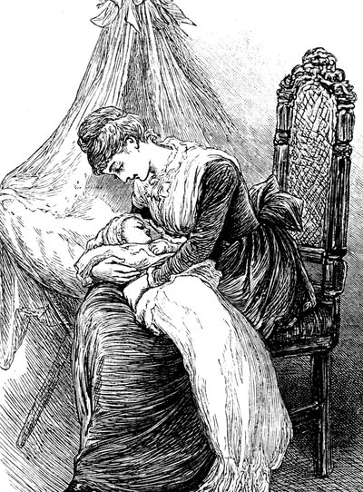 子供を抱きしめる若い母親 作： Mary Ellen Edwards