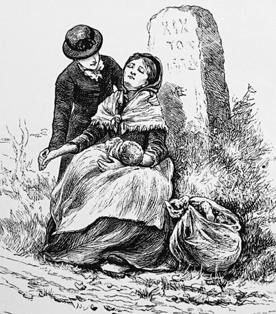 道端で憔悴しきった姿で発見された未婚の母子。 作： Mary Ellen Edwards