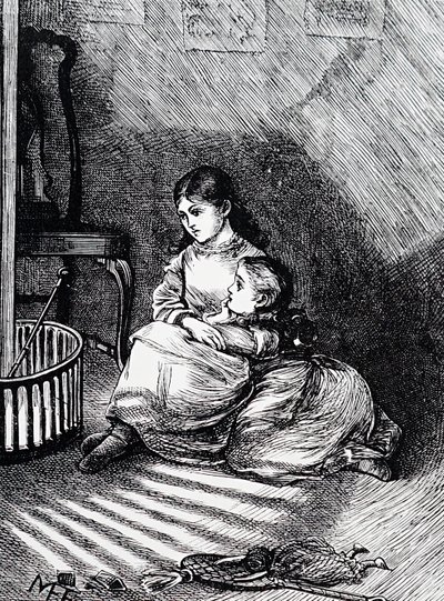 暖炉のそばに座る子供たち 作： Mary Ellen Edwards