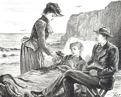 海辺の不自由な少年を描いたエングレーヴィング 作： Mary Ellen Edwards
