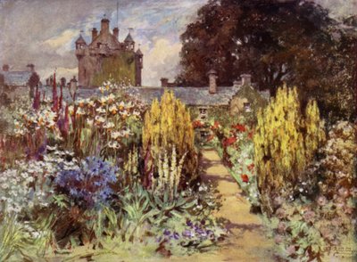 スコットランドの庭園Cawdor Castle（カラーリトグラフ 作： Mary Georgina Wade Wilson