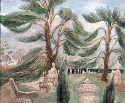 チズウィックハウス; 杉のスフィンクス、2002年（船上に油彩） 作： Mary Kuper