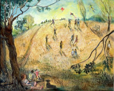 国会議事堂の凧、2003年（船上に油） 作： Mary Kuper