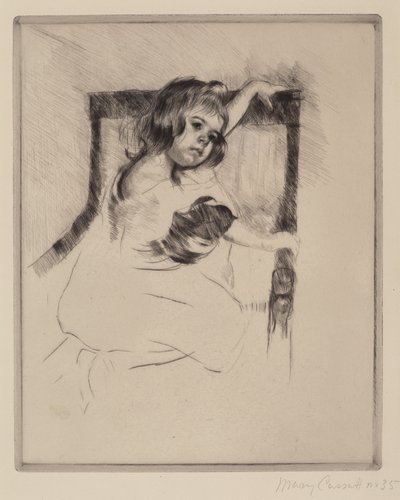 肘掛け椅子にひざまずく（マルゴー） 1903年頃（ドライポイント 作： Mary Stevenson Cassatt