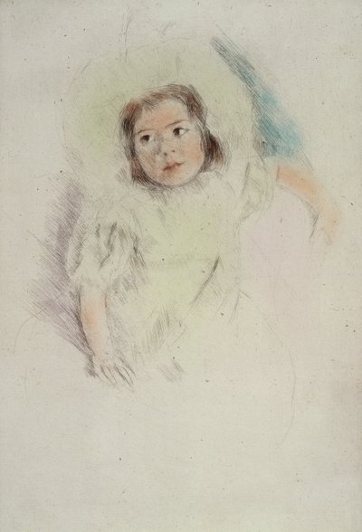 ボンネットをかぶったマーゴット（紙にカラーエッチング） 作： Mary Stevenson Cassatt