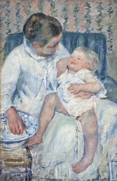 眠そうな子供を洗おうとしている母 作： Mary Stevenson Cassatt