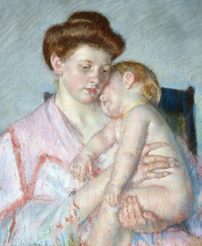 スリーピーベイビー、1910年頃（紙にパステル） 作： Mary Stevenson Cassatt