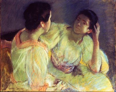 会話、c.1896（キャンバスに置かれた紙にパステル） 作： Mary Stevenson Cassatt