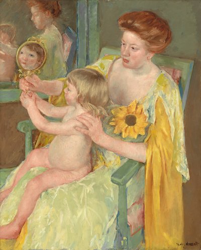ひまわりを持つ女性、1905年頃（キャンバスに油彩） 作： Mary Stevenson Cassatt