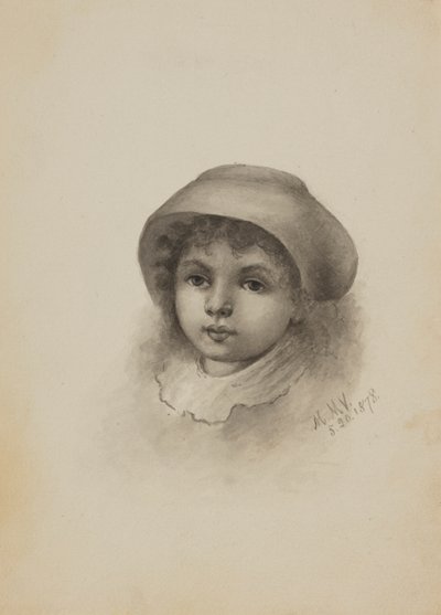 無題 帽子をかぶった子供の頭 1878年 作： Mary Vaux Walcott