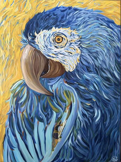 鮮やかな青色のコンゴウインコ 作： 