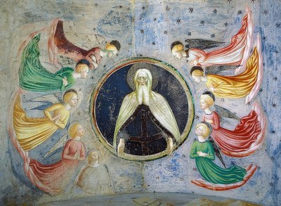 天使に囲まれた父なる神。 1435年 作： Tommaso Masolino da Panicale