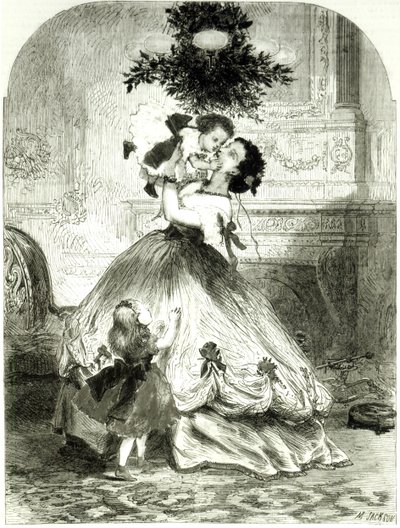 1865年のイラスト入りロンドンニュースの「ヤドリギの下」（彫刻） 作： Mason Jackson