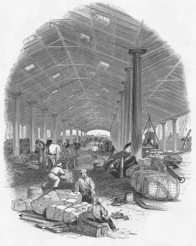 トラファルガードックの埠頭小屋、リバプール、イギリス、1847 作： Mason Jackson