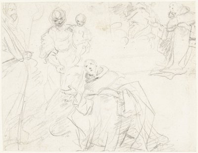修道士とマドンナのための習作 作： Massimo Stanzione (circle of)