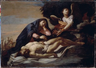 キリストのからだに対する嘆き。 マッシモ・スタンツィオーネ（1585年頃～1658年頃）の絵画、カンヴァスに油彩、17世紀半ば、イタリア美術、バロック美術。 Museum of History and Art、ジトームィル (ウクライナ) 作： Massimo Stanzione
