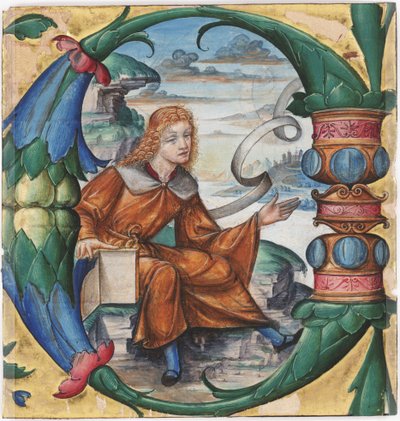 １５１５年にミラノの対訳である聖ヨハネの洗礼者ヨハネの歴史的イニシャルＣで段階的に切り取った（テンペラと羊皮紙のインク）（直訳3587462） 作： Master B. F. 16th century Master B. F. 16th century