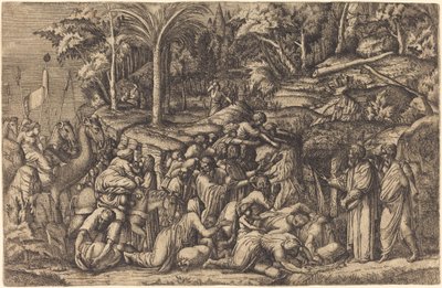 岩を打つモーセ 作： Master IV after Francesco Primaticcio