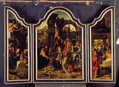 三連祭壇画;マギの礼拝;キリスト降誕と寺院でのプレゼンテーション。受胎告知 作： Master of 1518