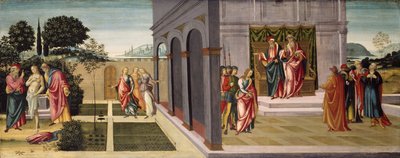 庭のスザンナと長老、そして長老の前でのスザンナの裁判、1500年頃 作： Master of Apollo and Daphne