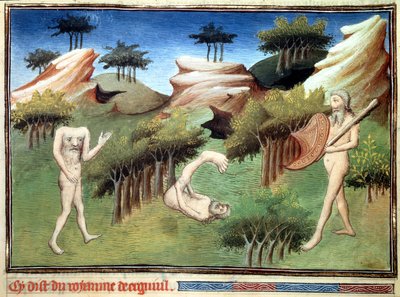 Monstros da Terra dos Merkites descritos por Marco Polo. Miniatura retirada de “”O Livro das Maravilhas””” (“”Convenção do Mundo””, “”Il Milione””) de Marco Polo (1254-1324) ilustrada pelo Mestre de Egerton 作： Master of Egerton