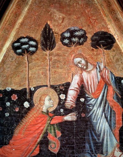 Noli me tangere (Ne me pas touche) Detail du tripletych de saint Vincent de Estopinan del castillo (エストピナン デル カスティーヨの聖ヴィンセントのトリプティク) 絵画 du maitre de Estopanya (エストピナンの巨匠の絵画) 1350-1370 バルセロナ、美術館ナショナル d 